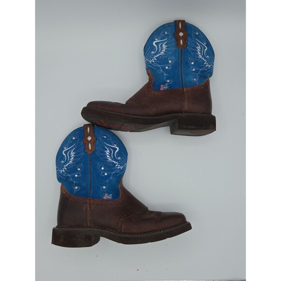 Justin SL9975 Gypsy Rough Out Cross Blue and Brown Western Boot Women's 6B - Picture 6 of 9